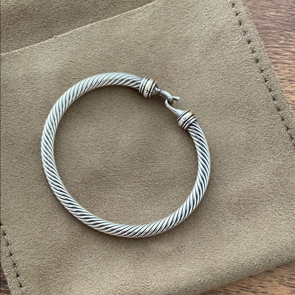 David Yurman Buckle Classic Cable Bracelet Sterling Silver 18K Yellow Gold 4mm